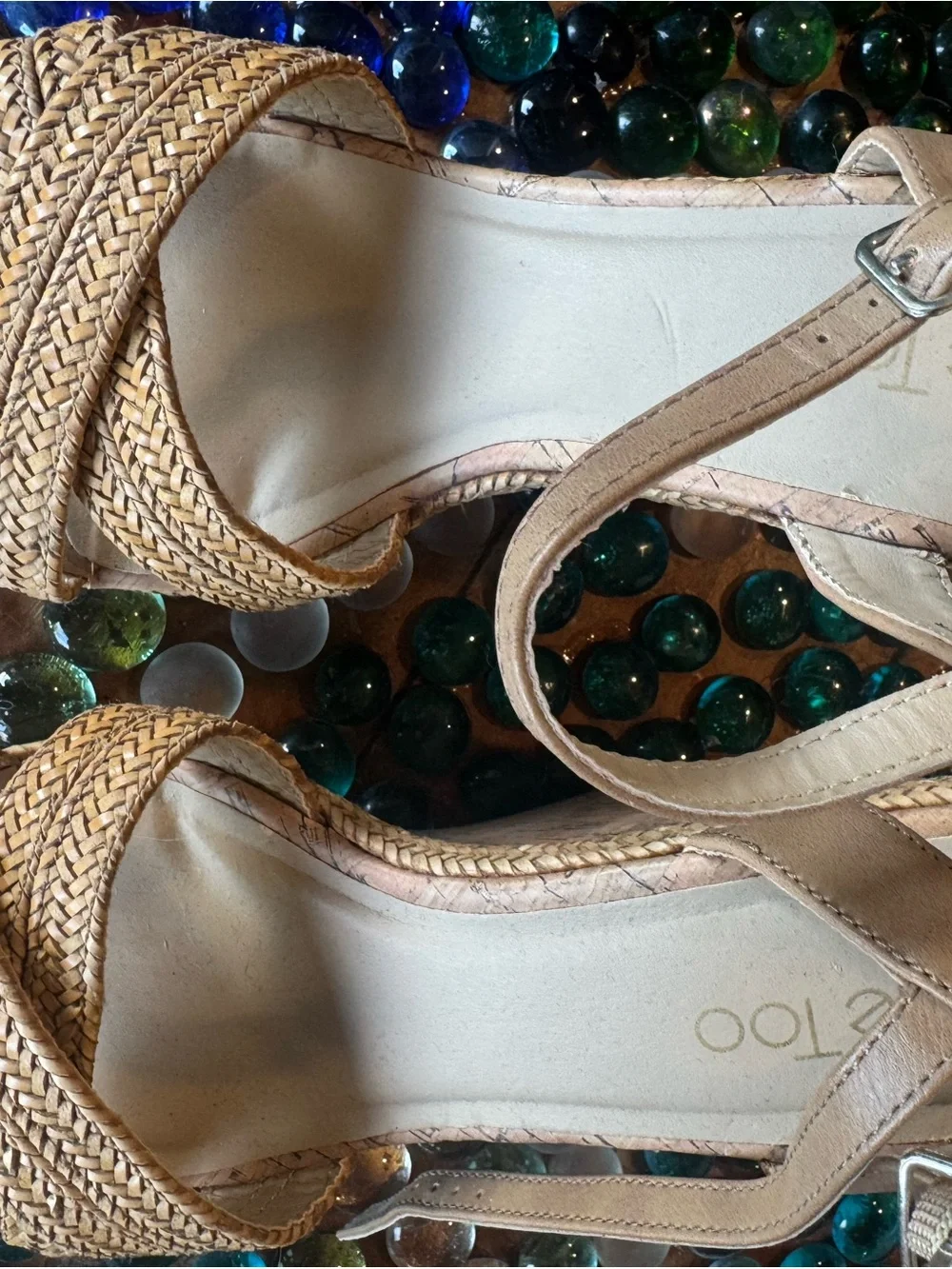 me too Braided Tan Cork Wedge Sandals